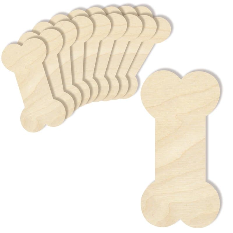 Creative Deco 10 x Formes Os de Chien | 15x7,5cm | Découpes en Bois Contreplaqués Non Peints | Decoration à Accrocher Peindre Dé