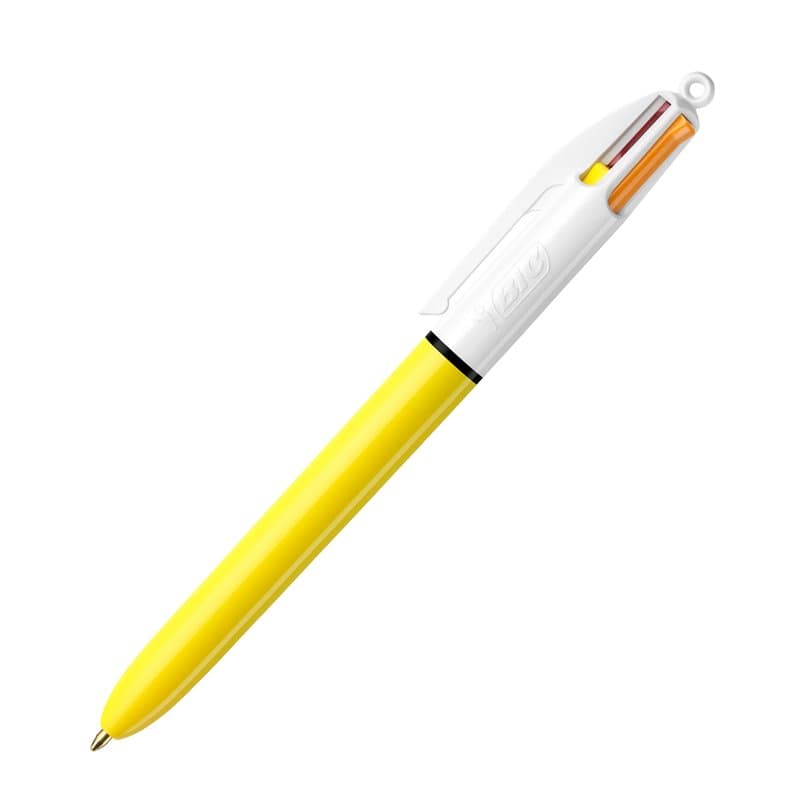 BIC - 1 Stylo 4 Couleurs Sun - Pointe moyenne 1 mm - (violet + rose + orange + jaune fluo)