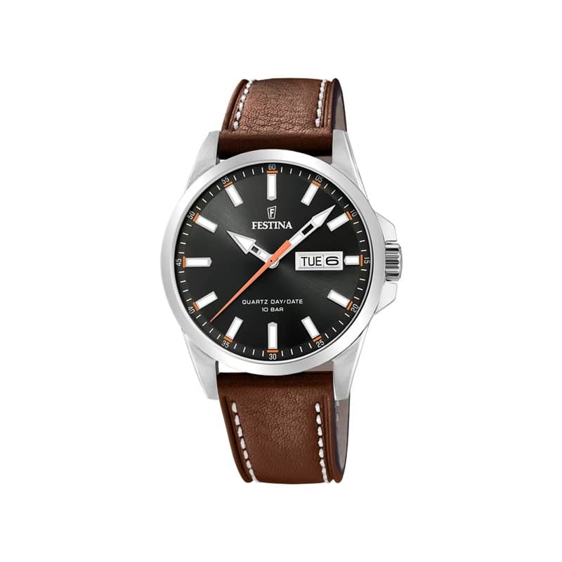 Montre FESTINA pour Homme F20358/2 Acero Clasico Boîtier en Acier Inoxydable Gris Bracelet en Cuir Marron