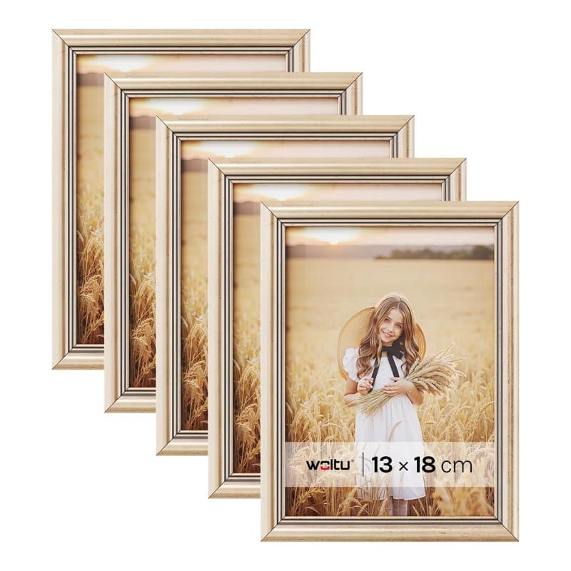 WOLTU Lot de 5 Cadre Photo 13x18cm Cadre en Bois Massif avec Passe Partout, Suspendre Horizontalement ou Verticalement, Décorati