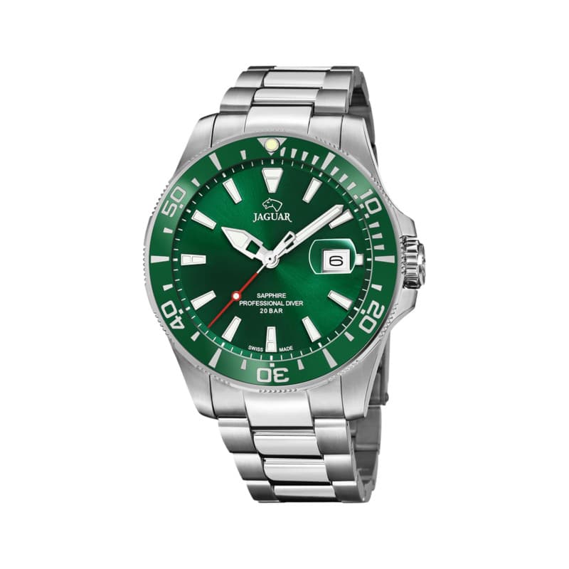 JAGUAR Montre modèle J860 / B de la Collection Executive, boîtier Vert 43,5 mm avec Bracelet Acier pour Homme J860/B