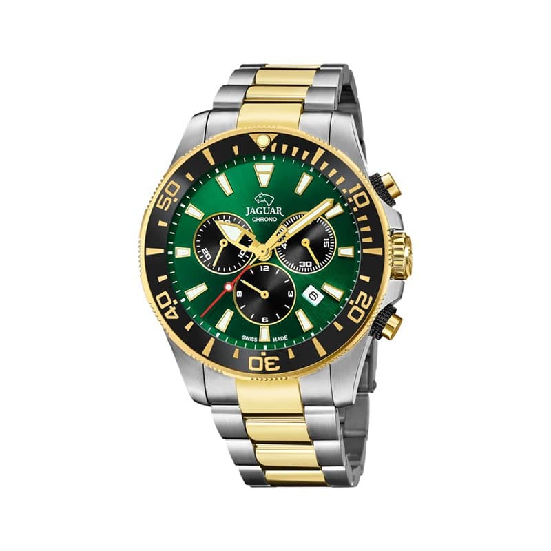 JAGUAR J862/3 Montre de la Collection Executive avec boîtier de 43,5 mm Vert avec Bracelet en Acier Bicolore pour Homme