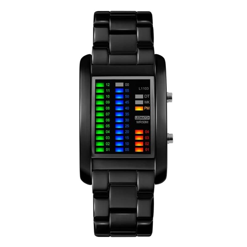 FeiWen Mode Binaire Digital Montre Bracelet de Hommes 50M Étanche Unique Rectangulaire Acier Inoxydable de la Lunette et Ruban M