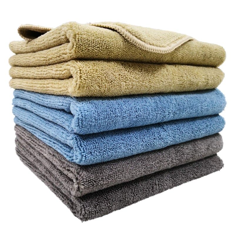 Polyte - 6 Chiffons de Nettoyage en Microfibres - qualité Professionnelle - Bleu/Camel/Gris - 41 x 61 cm