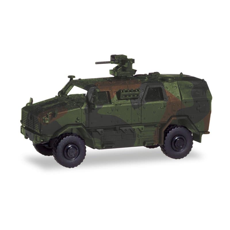 herpa Modèle Militaire Véhicule de Transport Tout-Protection (ATF) Dingo avec FLW 200, décoré, Miniature à l'échelle 1:87, Objet