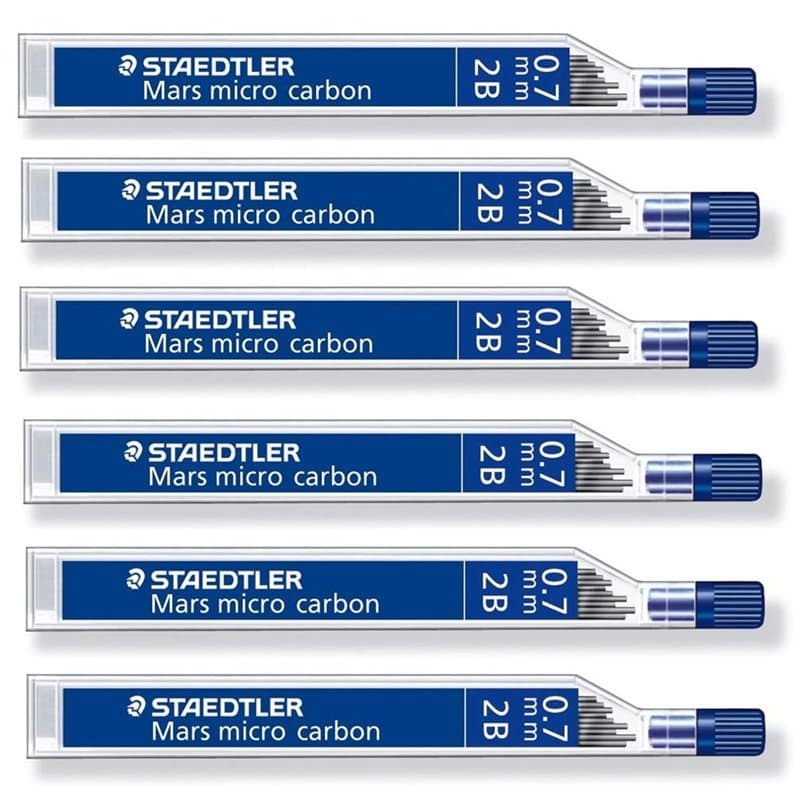 Staedtler Mars Micro Carbon 250 0.7mm 2B - Recharges de mine de crayon - 6 tubes/boîtes (72 dérivations) 2B