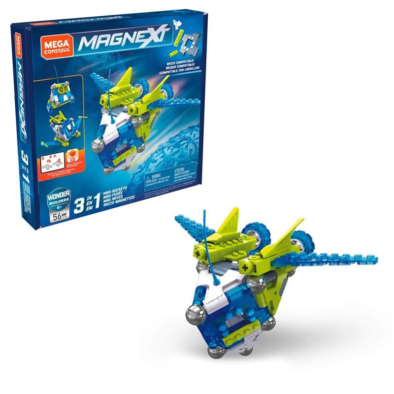 Mega Construx Magnext Wonder Builders Mag-Fusée 3-en-1, Jeu de Construction aimanté, 56 pièces, pour Enfant dès 6 Ans, GFF24