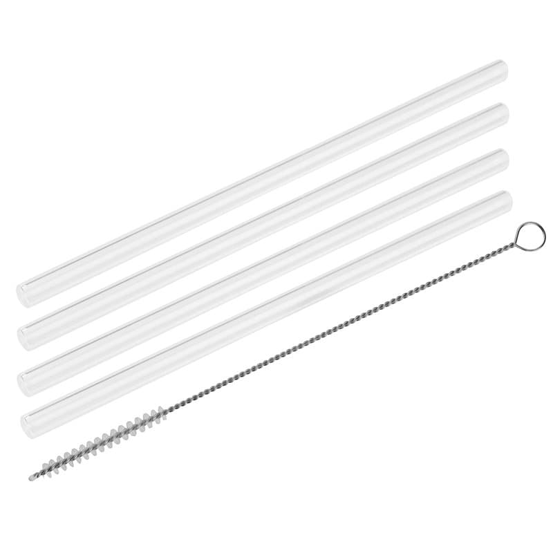 Fackelmann Lot de 4 pailles en verre de 5 mm de diamètre avec brosses de nettoyage Rio Party, réutilisables pour toutes les occa