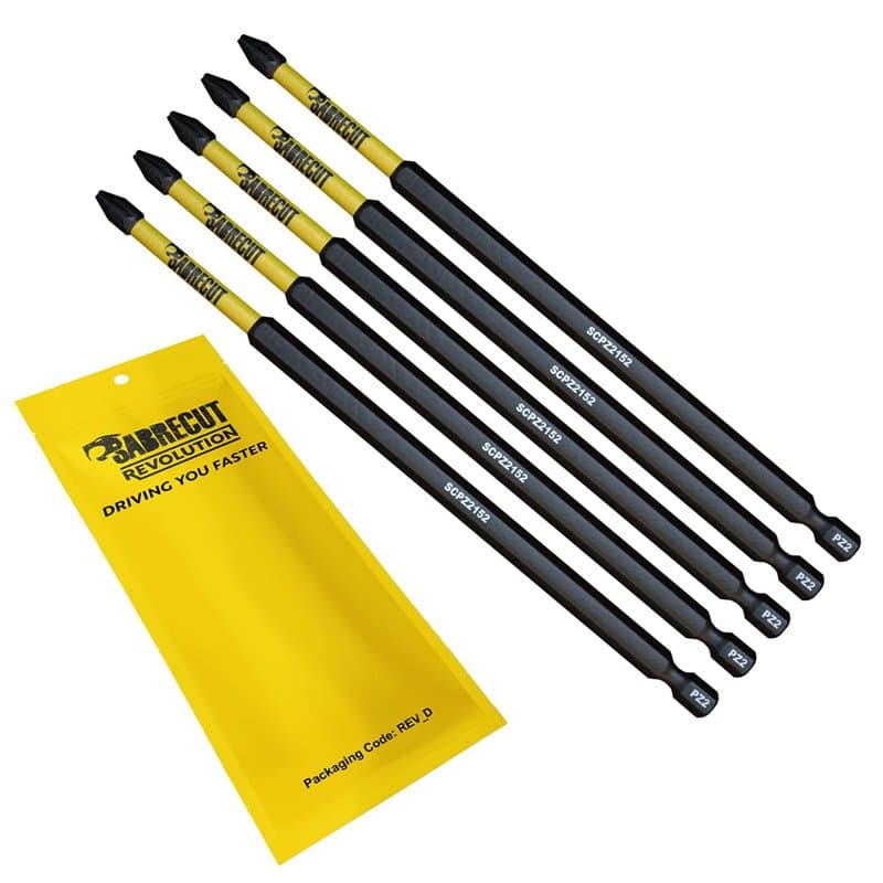 5 x SabreCut SCPZ2152_5 Jeu d'embouts de tournevis à percussion magnétique PZ2 152 mm Pozi Pozidriv Heavy Duty Compatible avec D