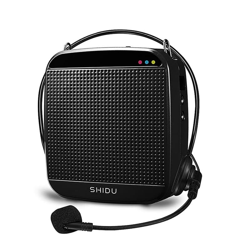 Amplificateur de Voix, SHIDU amplificateur de Voix avec Micro-Casque Filaire Haut-Parleur de sonorisation 15W, Support de Carte