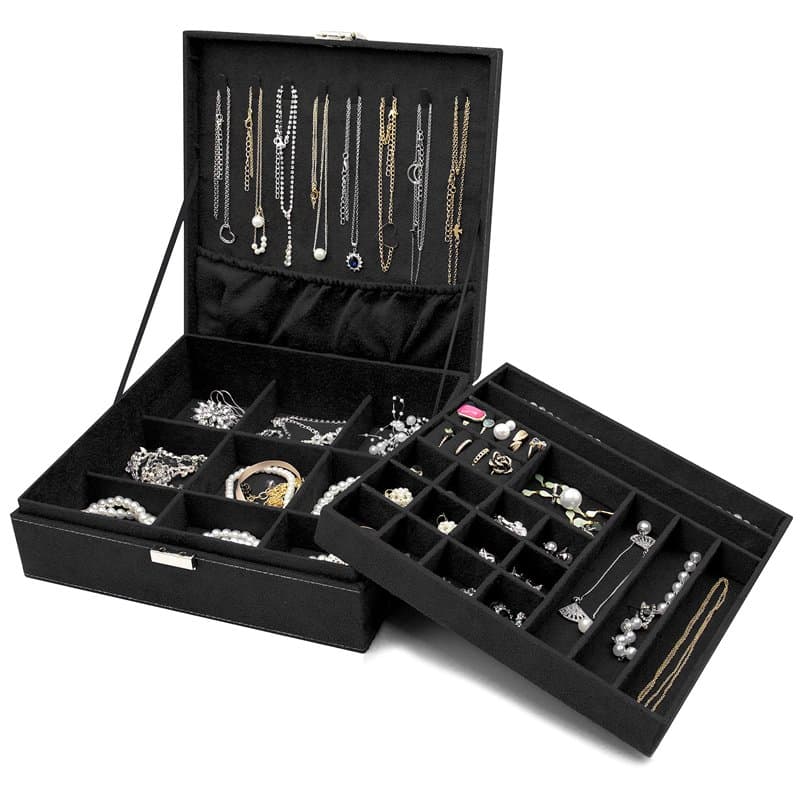 ProCase Boîte à bijoux Organisateur, 2 étages Grandes boîtes à bijoux Boîtes de rangement pour boucles d'oreilles, bracelets, ba