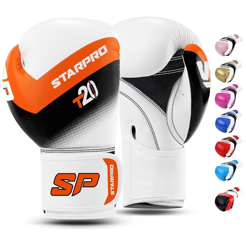 Starpro T20 Gants de Boxe en Cuir Synthétique. Gants de Formation Professionnelle en Muay Thaï, Kickboxing, Fitness et Boxercise