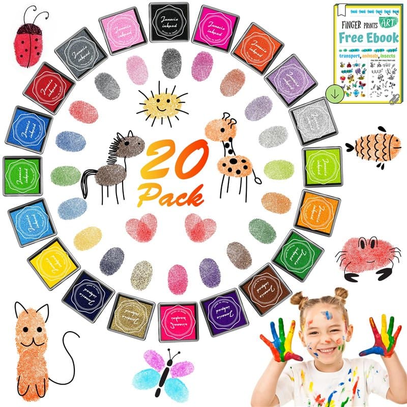 DazSpirit Tampons encreurs artisanaux, 20 Couleurs Tampons encreurs d'empreintes digitales Partenaire Bricolage Lavable pour Kid