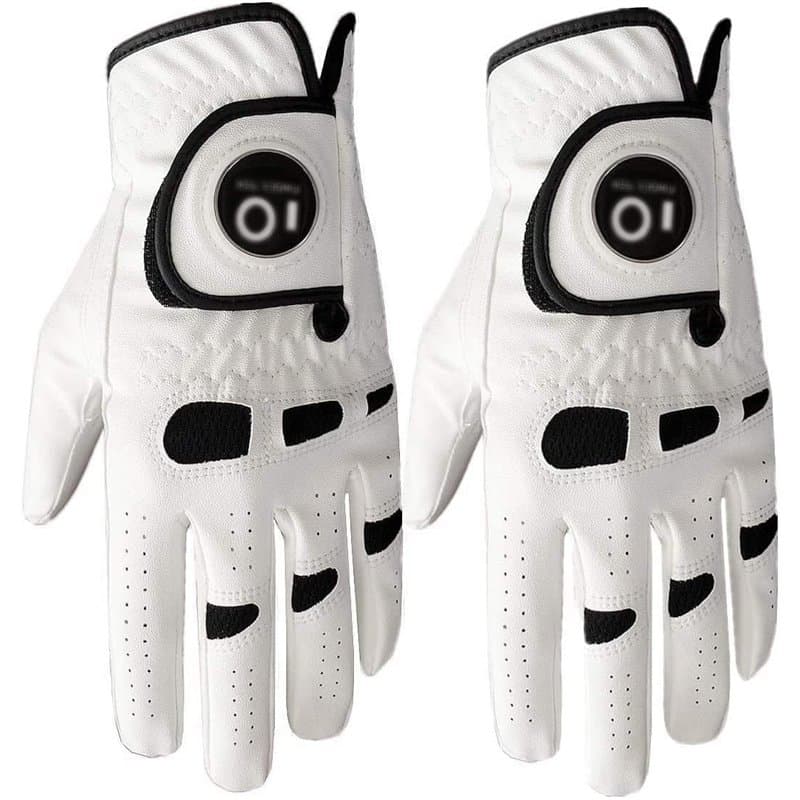 Lot de 2 gants de golf pour homme main gauche en cuir avec marqueur de balle - Gants doux et confortables - Poignées sportives -