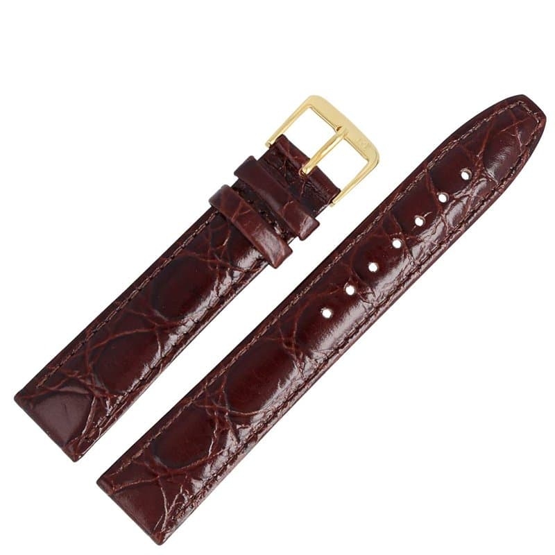 MARBURGER 52920 Bracelet de montre en cuir croco (Caiman) gaufré avec couture et kit d'outils de montage 20 mm