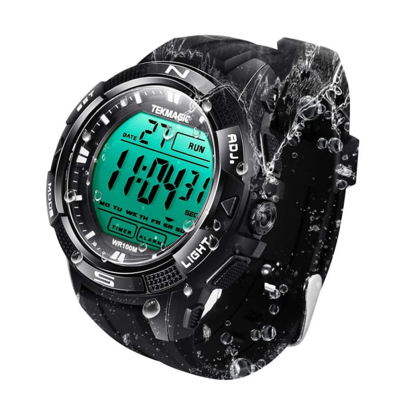 10 ATM,Montre étanche avec fonction chronomètre et alarme, double usage, fonction chronomètre, affichage de l'heure, minuterie c