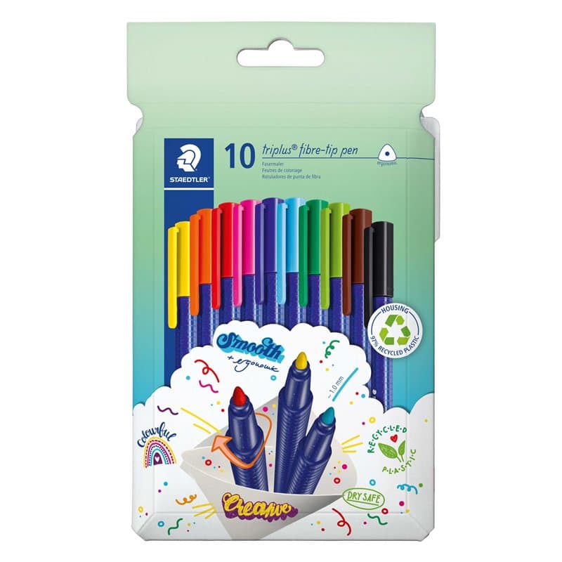 Staedtler Feutres triplus color, forme triangulaire ergonomique, pointe stable de 1,00 mm, Dry Safe, corps en polypropylène, cap