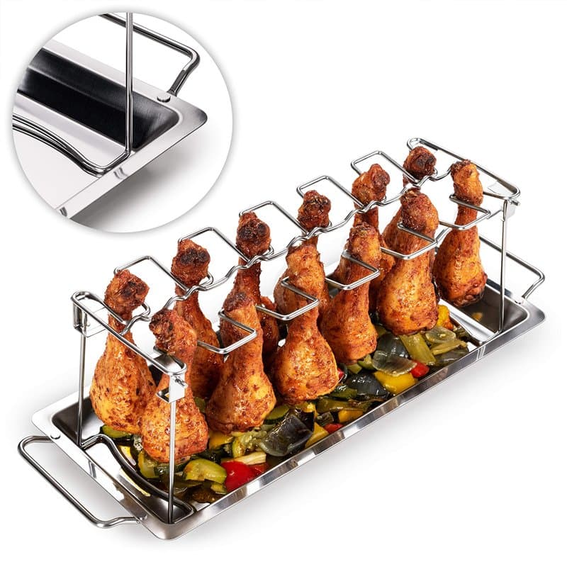 Blumtal Support Poulet - Support Cuisse De Poulet – Support Poulet Barbecue - Acier Inoxydable Robuste pour 12 Cuisses de Poulet
