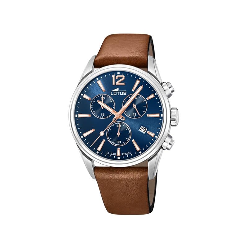LOTUS Montre pour Homme 18691/2 Chrono Boîtier en Acier Inoxydable Gris Bracelet en Cuir Marron