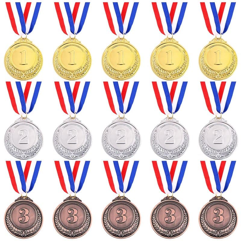 Swpeet Lot de 15 médailles de récompense en métal avec ruban de cou, style olympique, 5,1 cm