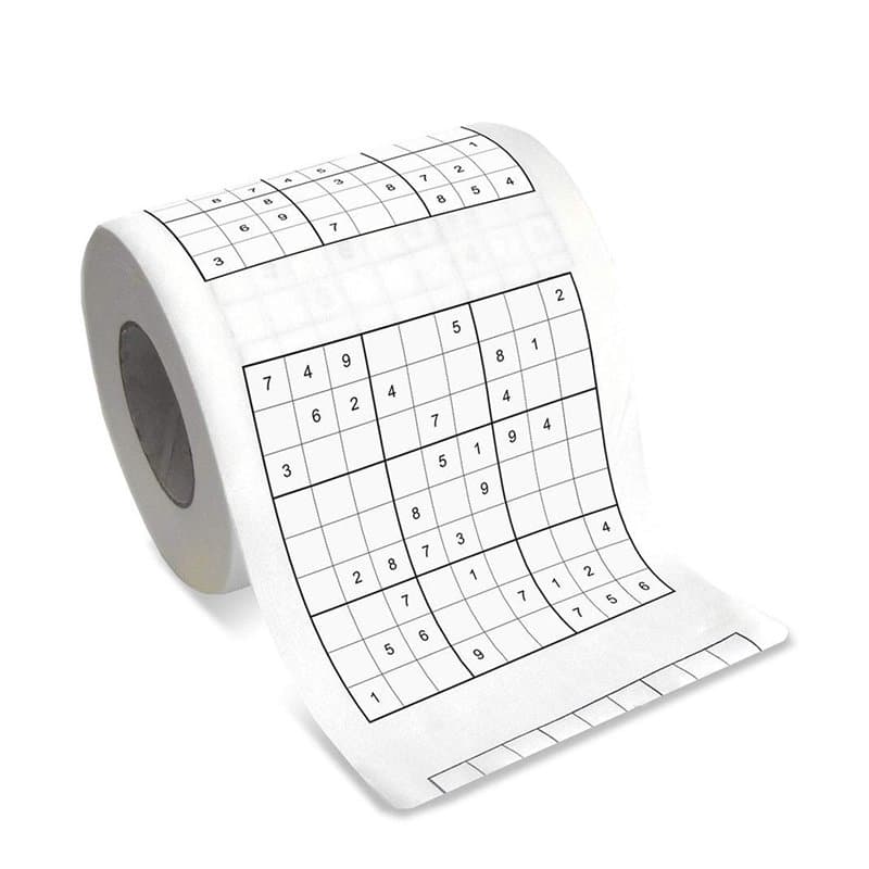 Rouleau de papier toilette SUDOKU - Papier toilette Sudokus - 200 feuilles de cellulose, triple couche, doux.
