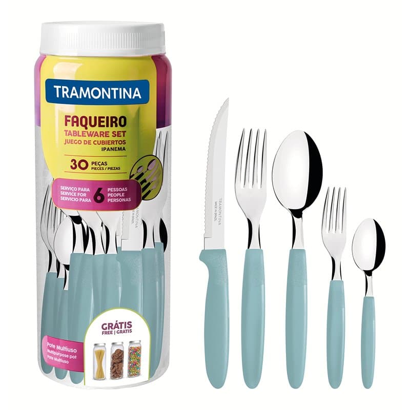 Tramontina Ipanema 23398-288 Couverts en acier inoxydable, bleu clair, 30 pièces