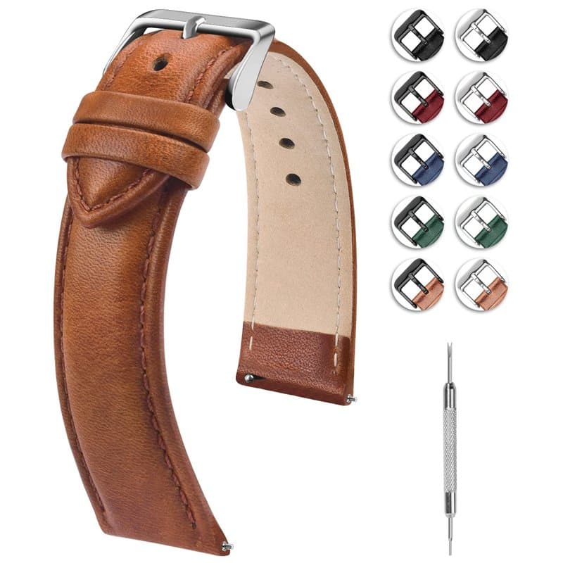 Fullmosa Bracelet de montre 20mm,bracelet de remplacement en cuir véritable, bracelet de montre interchangeable pour hommes et f