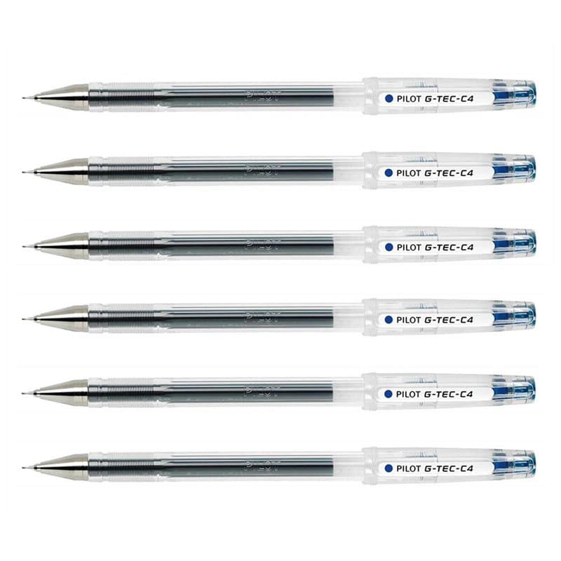 PILOT Lot de 6 Stylos roller à encre gel G-TEC-C4 pointe ultra fine 0,4mm - Trait 0,2mm bleu