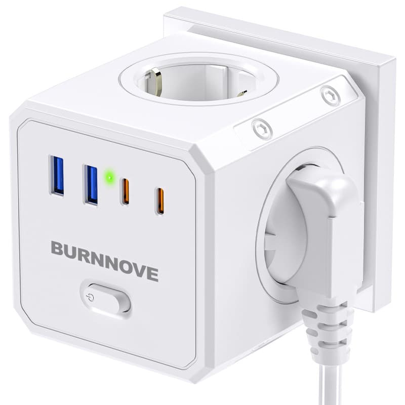 BURNNOVE Multiprise 8 en 1 Cube de Prise 4000W Multiprise Cube Murale USB C sans Fil 16A 4 Prises AC 2 USB 2 Type C avec Interru