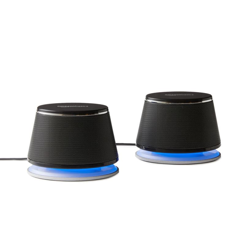 Amazon Basics Haut-parleurs stéréo 2.0 pour PC ou ordinateur portable, entrée auxiliaire 3,5 mm, alimentation USB, 1 paire, noir