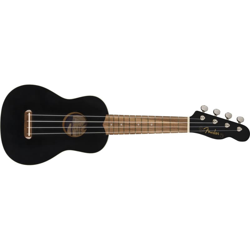 Fender Venice Ukulélé soprano Noir, Incluant des Cours Virtuels Gratuits sur Fender Play, Super Portable et Immédiatement Utilis