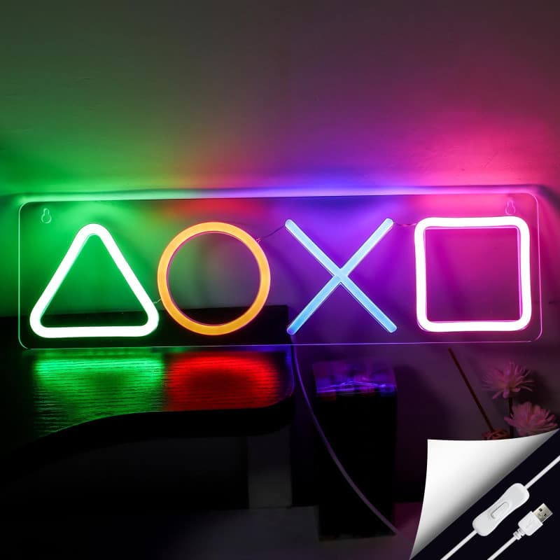 Panneau néon pour gamer, panneaux néon de jeu LED USB/interrupteur, décoration graphique, panneau, lampe de décoration de salle