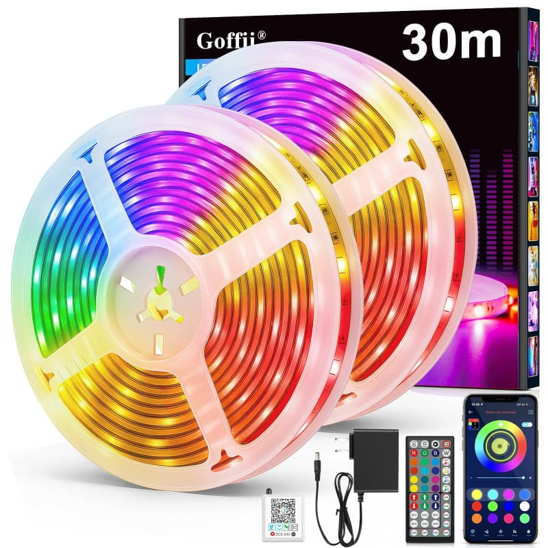 Ruban LED, Led Chambre, RGB Bande Contrôlé par APP Bluetooth ou Télécommande 44 Touches, Synchroniser avec Rythme de Musique, Ba