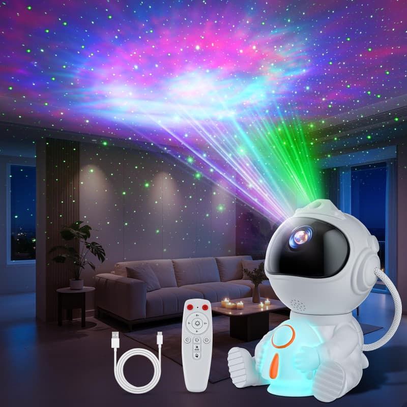 Astronaute Projecteur, LED Projecteur Ciel Etoile avec 8 Modes Nébuleuses & 5 Modes de Luminosité et de Vitesse, 2 Modes Étoiles
