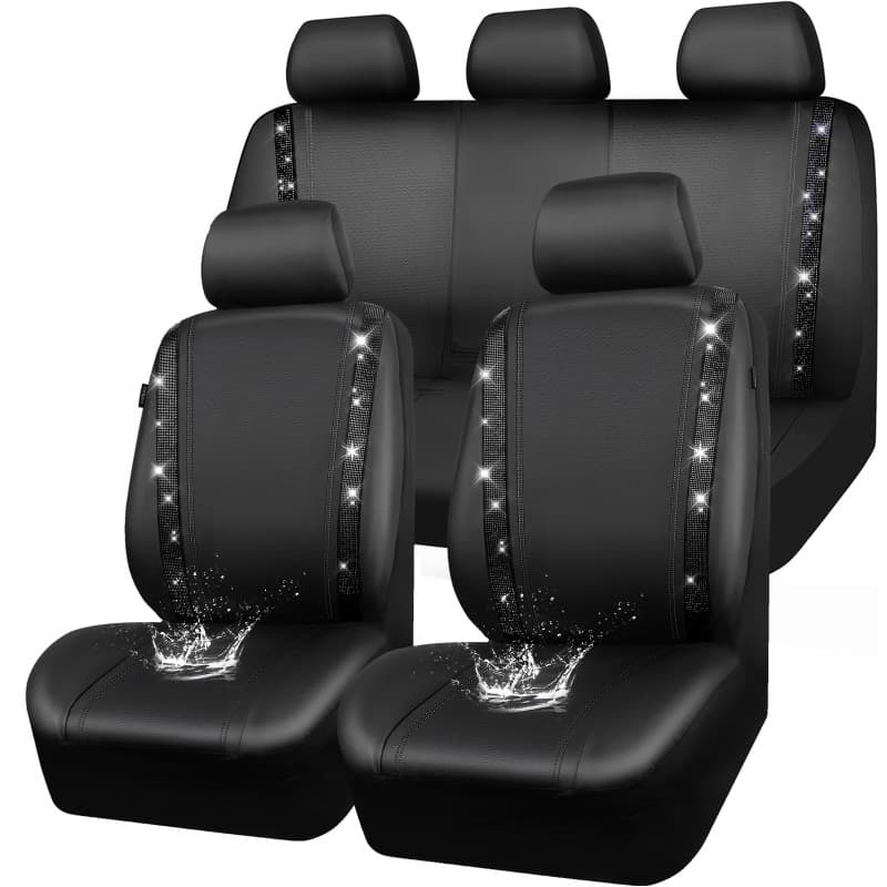 CAR PASS Housses siège Voiture en Cuir imperméable, Bling Diamant Brillant Cristal Scintillant, Universel pour 95% de Toutes Les