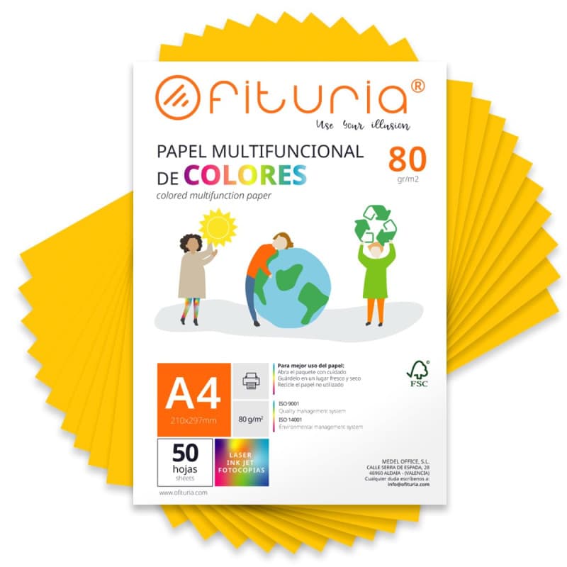 Feuilles de couleur, Pack 50 Feuilles A4 80gr – Papier couleur pour loisirs créatifs, imprimante, scrapbooking – Feuilles coloré