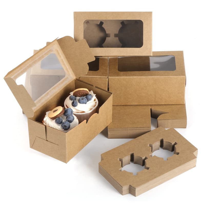 Fippy Lot de 50 Boîtes à Cupcakes 2 trous avec Fenêtre, Boîte à Muffins à Cupcakes, Boîtes a Gateau en Carton Petits Gâteaux Boî