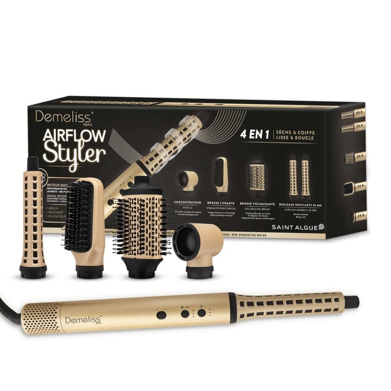 Demeliss SAINT ALGUE - AIRFLOW STYLER - Brosse Soufflante 4 en 1 - Sèche & Coiffe, Lisse & Boucle - produit puissant, Compact et