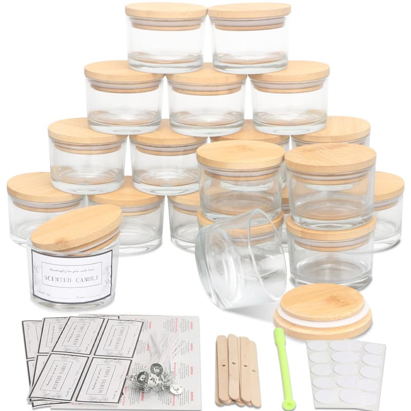 MILIVIXAY Lot de 20 bocaux à bougies en verre transparent de 113,4 g avec couvercles et kits de fabrication de bougies – Petits