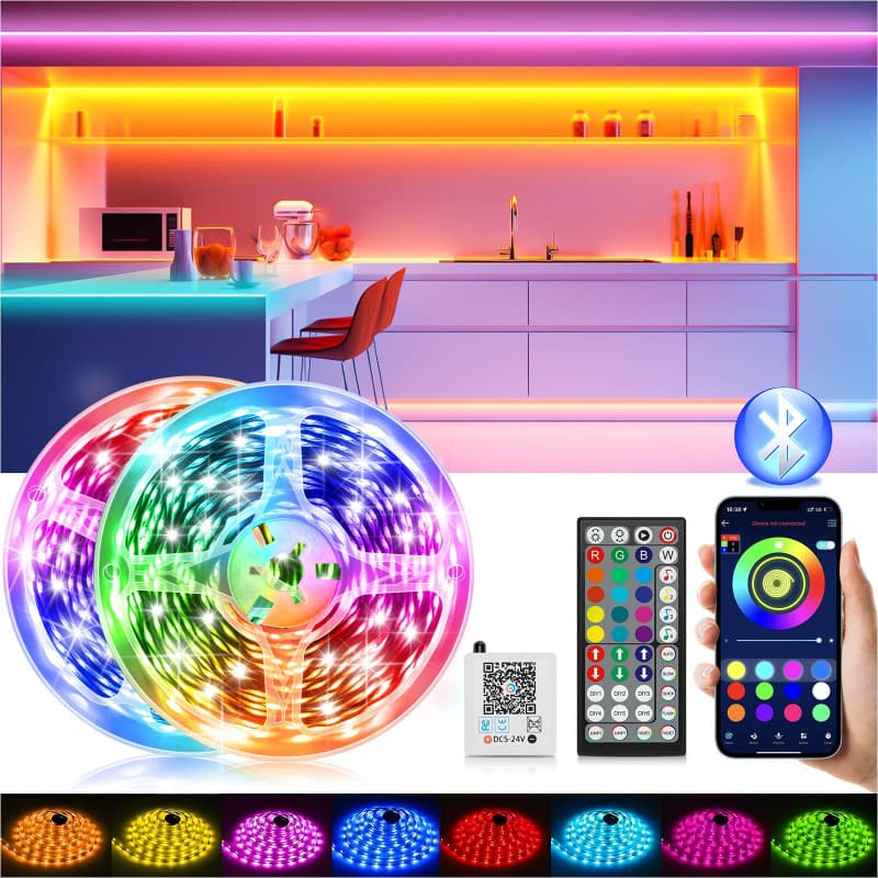 Ruban LED, 30M(2*15M) Led Chambre Flexible Bluetooth App Contrôle, RGB Bande LED, Synchroniser avec Rythme de Musique Led Strip,