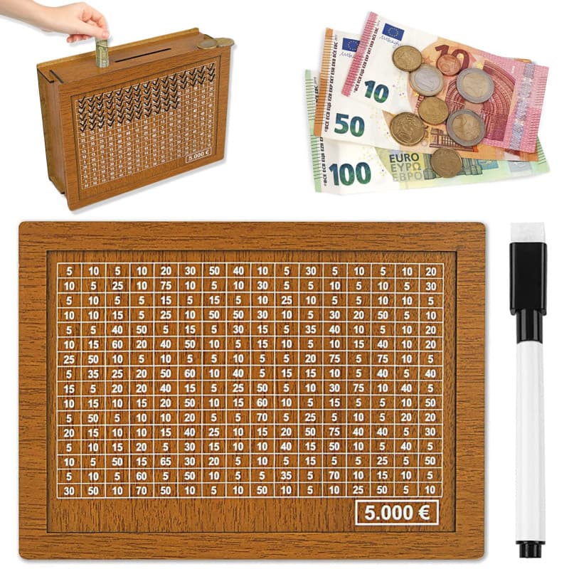 Tirelire en Bois,Numérique Tirelire Réutilisable,Tirelire avec Compteur,Tirelire avec Objectif D'épargne et Chiffres à Cocher,Ti