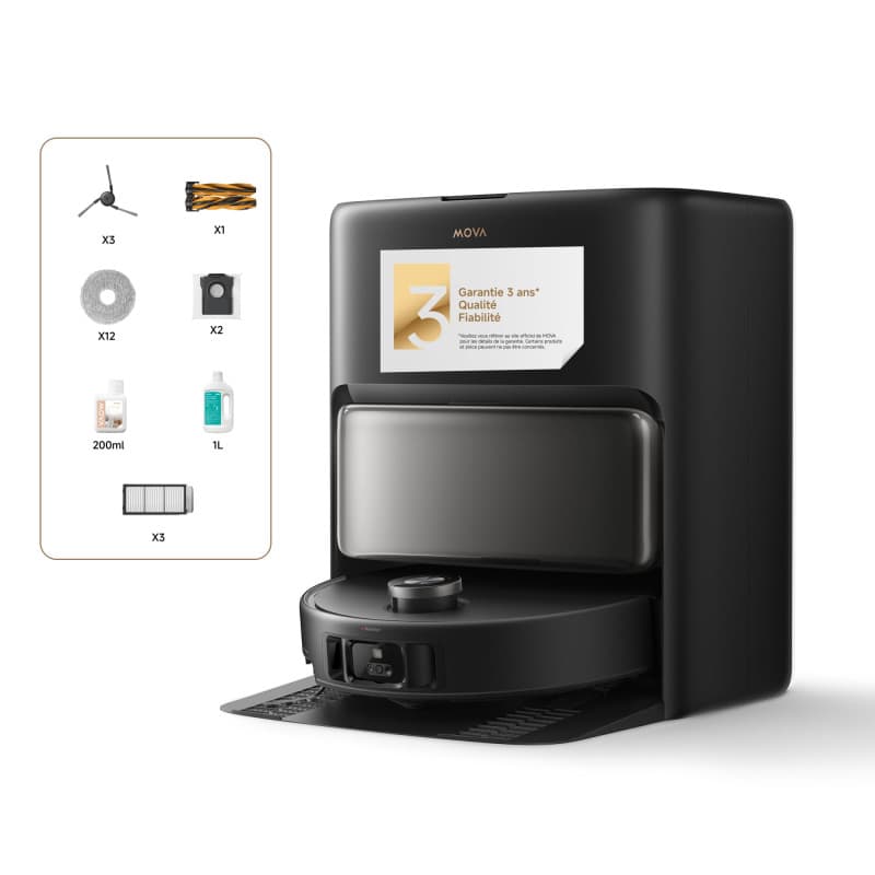 Mova V50 Ultra Complete Robot aspirateur et laveur à vidage automatique avec aspiration de 24000 Pa,lavage thermique des sols av