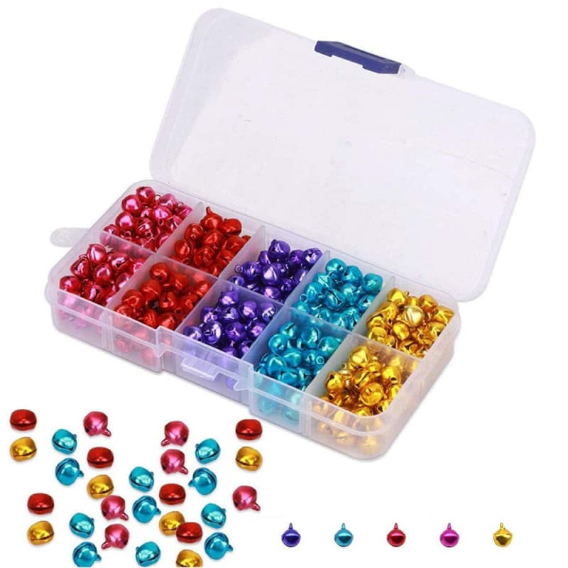 Lot de 300 Petites clochettes colorées avec boîte de Rangement, Petites Cloches en métal pour Loisirs créatifs avec boîte de Ran