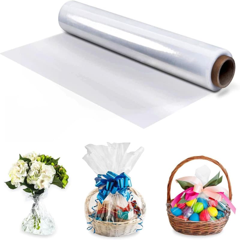 Papier Cadeau Transparent, 40cm x 30m - Rouleau Plastique Transparent pour Emballage et Fleuriste - Convient pour les Bouteilles