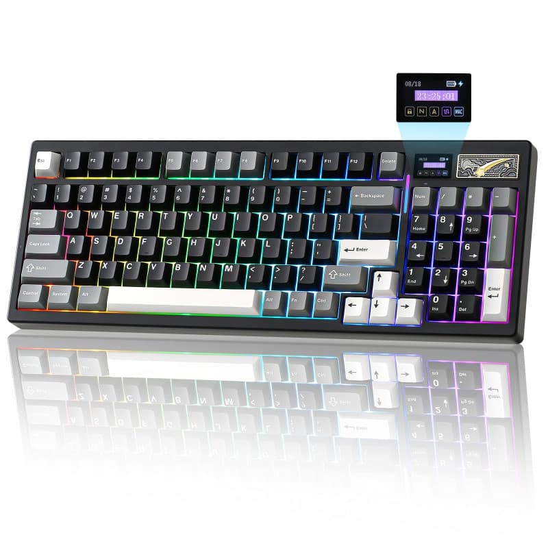 YUNZII IF99 Clavier de Jeu Mécanique sans Fil avec Smart LCD Display,QMIK/Via Programmable BT/2.4G/USB-CGasket Mounted Hot Swap