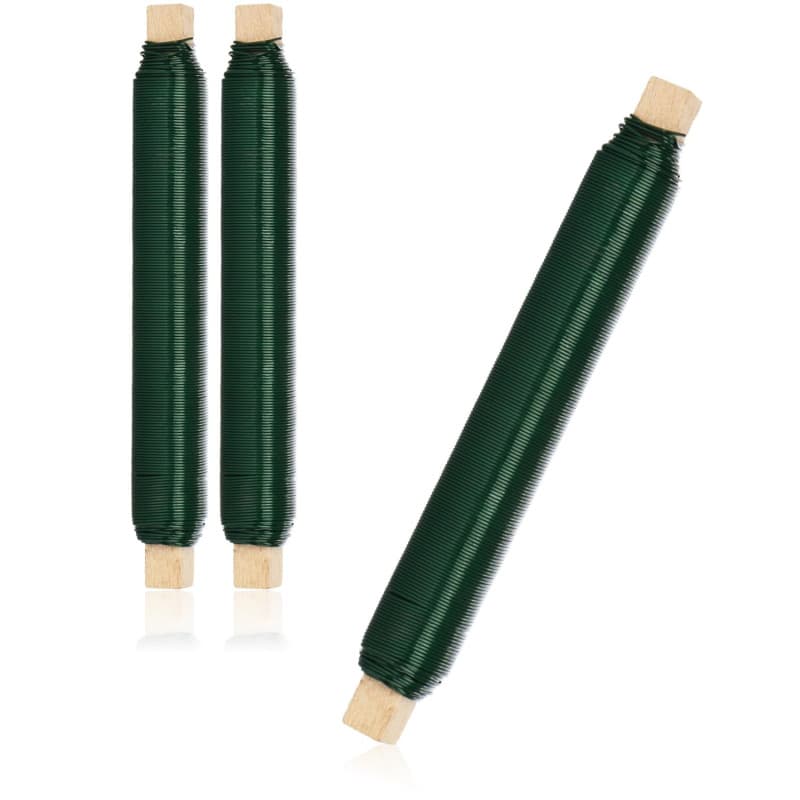 com-four® Lot de 3 Fils d'emballage de Fleurs - Fil de Reliure Vert enroulé sur Un bâton en Bois - épaisseur 300 g (Vert - 03 pi