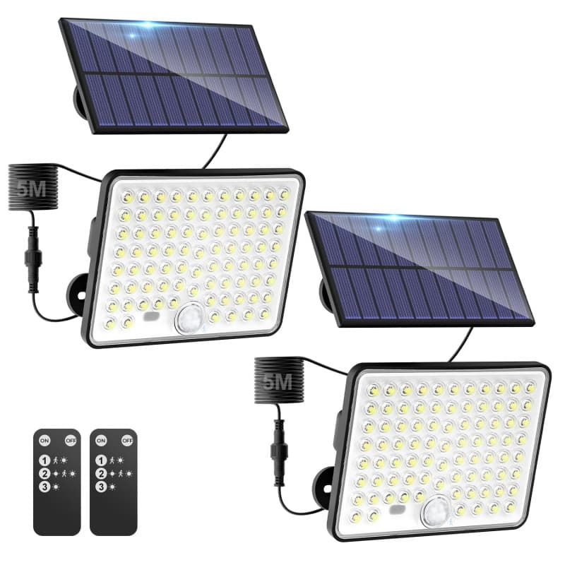 kolpop 2 pièce Lampe Solaire Exterieur Detecteur de Mouvement,LED Convex Lenses Projecteur Solaire,3Mode 1800mAH Lumiere Solaire