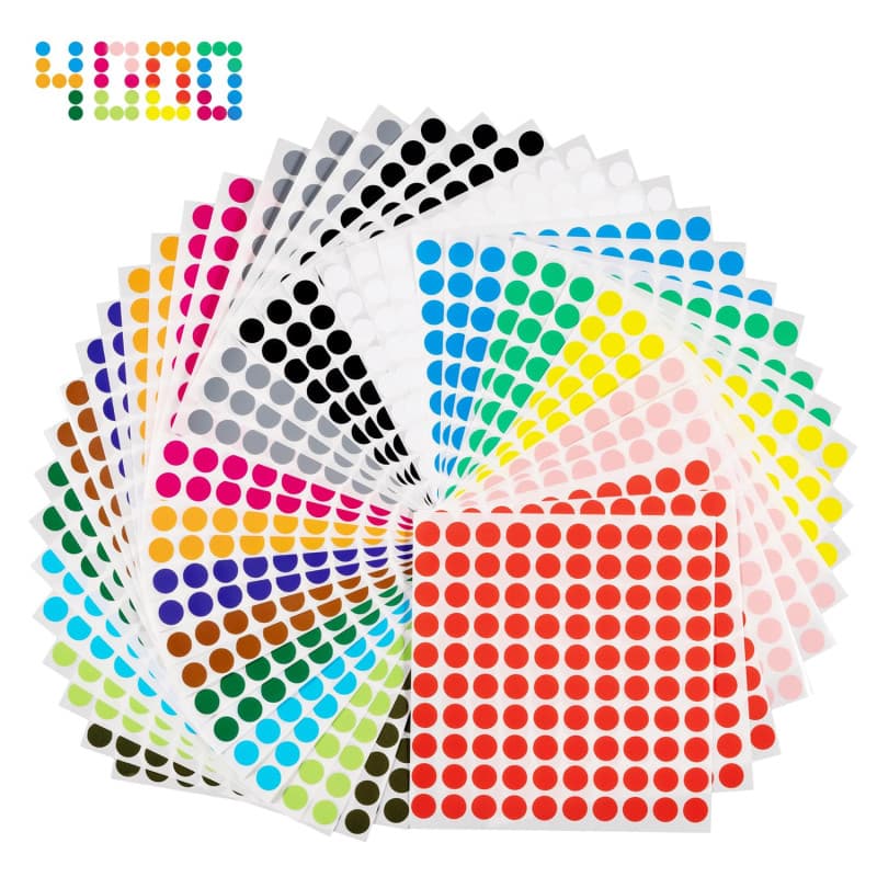 Gommettes Rondes Gommettes Autocollantes 4000 Pcs 10mm Gommette Couleur Codage Étiquettes Pastille Couleur Autocollante pour Fou