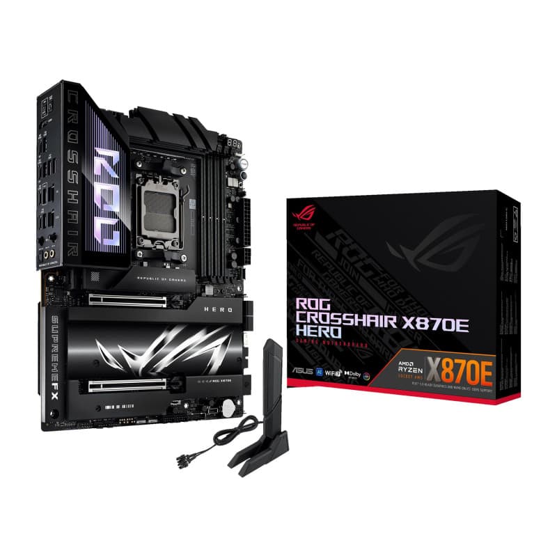 ASUS ROG Crosshair X870E Hero – Carte mère Gaming AMD Ryzen AM5 X870E ATX (DDR5, 18+2+2 DrMOS, PCIe 5.0, 5 x M.2, Wi-FI 7, USB4