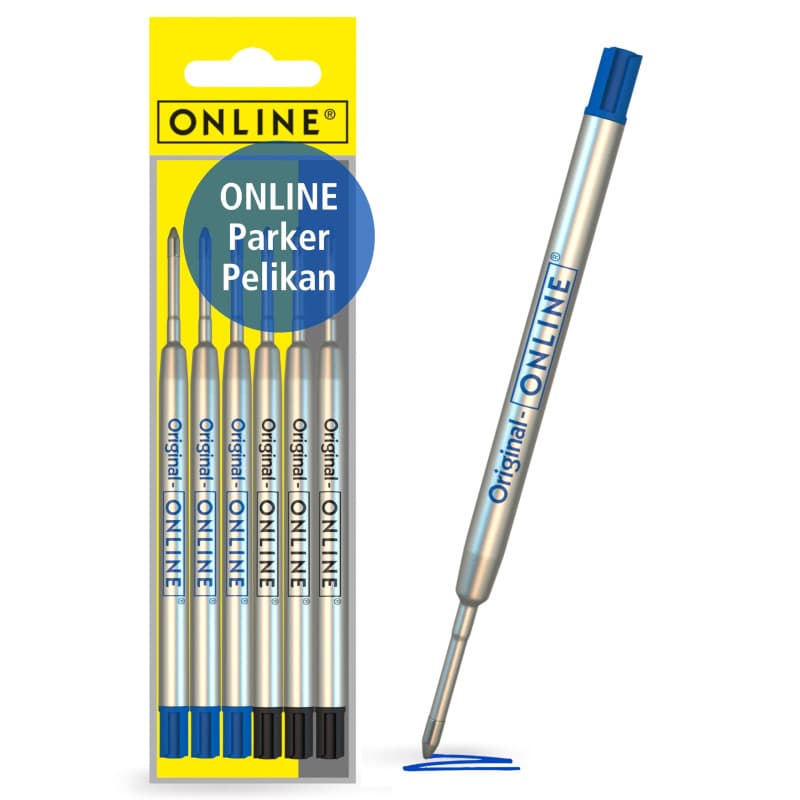 Recharges universelles stylo à bille 6x de ONLINE, convient à Parker etc I Trait M I Standard international I Indélébile I longu